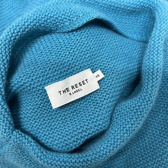 The Reset R Label Sweater Wool Cashmere Knit High Neck Boxy Teal Blue Size XS - Picture 7 of 8